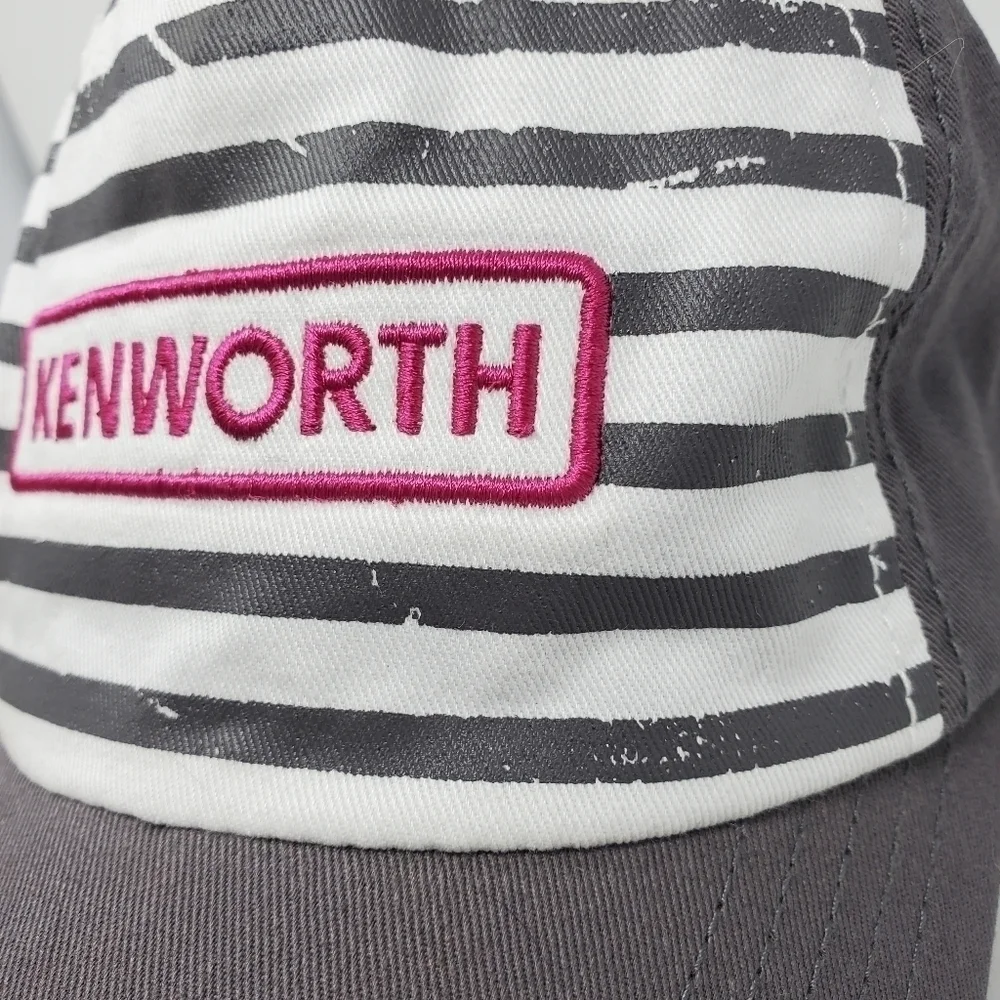 NWT KENWORTH GREY STRIPE COTTON PATCH ADJUSTABLE BASEBALL HAT WOMAN OS TRUCKER
